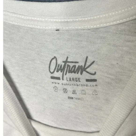 OUTRANK MEN'S CUSTOM WHITE & BLUE CREW NECK SHORT SLEEVE T-SHIRT SIZE LARGE - Picture 4 of 7